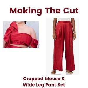 Making the Cut Jeanette Limas Red Satin Crop Top Wide Leg Pant Set XXL NWT